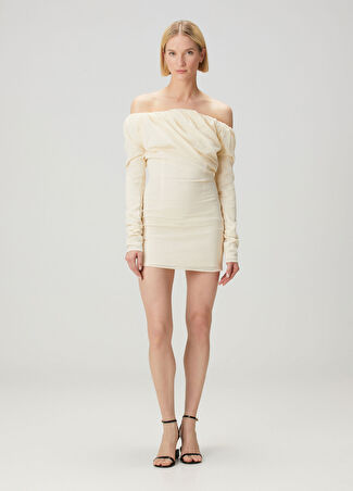 Jacquemus Kadın La Robe Krem Drapeli Mini Elbise Bej 34 It