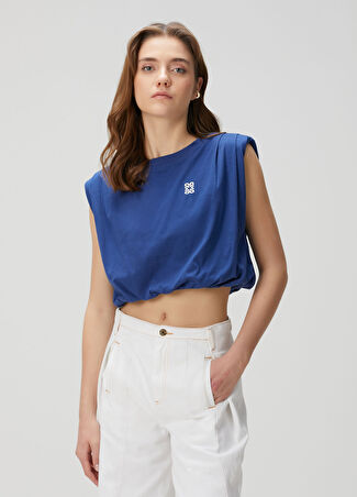 Sandro Kadın Glenn Mavi Crop T-Shirt Lacivert 2 It