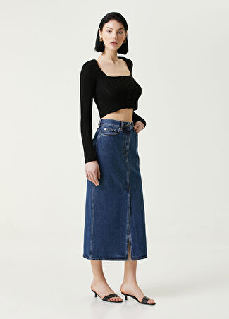 Loulou Studio Kadın Mavi Midi Jean Etek Xs