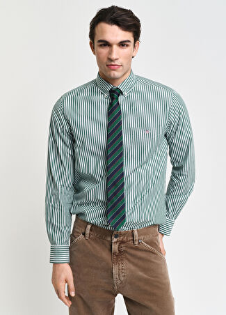 Gant Erkek Yeşil Çizgili Düğmeli Yaka Regular Fit Gömlek L -1