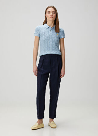 Polo Ralph Lauren Kadın Lacivert Keten Pantolon Mavi 8 Us