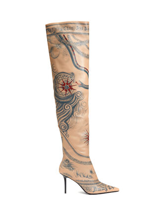 Jimmy Choo X Jean Paul Gaultie Kadın Over The Knee Nude Topuklu Deri Çizme Bej 36