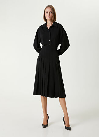 Beymen Collection Collection Kadın Siyah Pileli Midi Gömlek Elbise 34