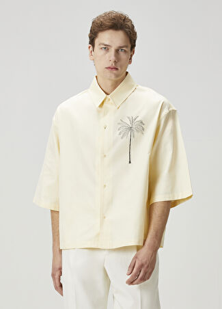 Jacquemus Erkek Aloe Sarı Palmiye Baskılı Kısa Kollu Gömlek 50 It -1