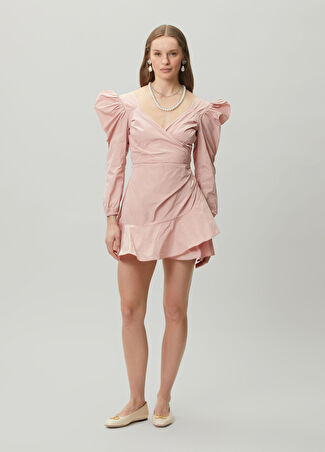 Red Valentino Kadın Pembe Balon Kollu Mini Elbise 46 It