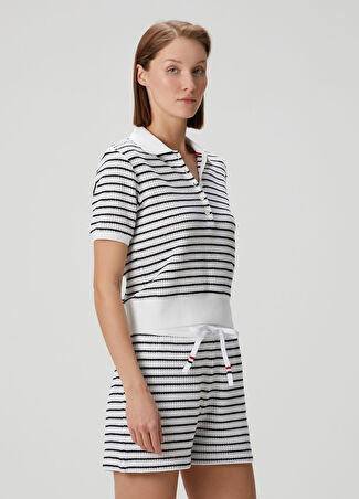 Thom Browne Kadın Lacivert Beyaz Çizgili Polo Triko 40 It