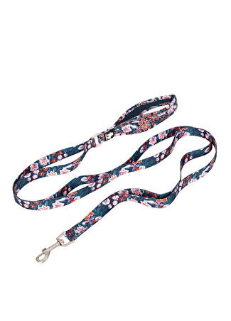 Love Mavi Neoprene Süngerli Renkli Çiçek Desenli Köpek Tasma Kayışı S -1