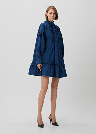 Valentino Kadın Mavi Fırfırlı Mini Denim Elbise 38 It