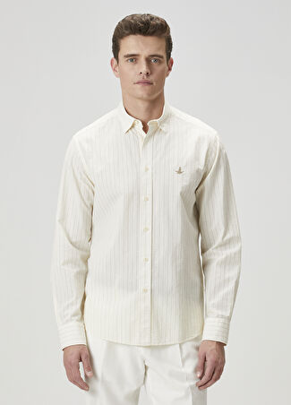 Beymen Club Erkek Slim Fit Krem Çizgili Gömlek Bej S -1