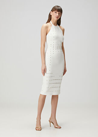 Herve Leger Kadın Joanne Beyaz Midi Kokteyl Elbise M -1