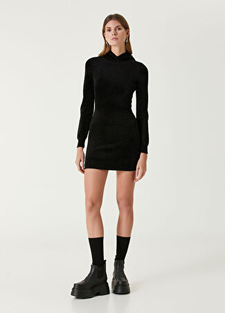 T By Alexander Wang Kadın Siyah Kapüşonlu Mini Elbise Xs