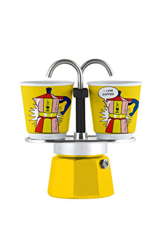 Bialetti Mini Express Sarı Mokapot Lictenstein Ve 2 Espresso Fincanı -1
