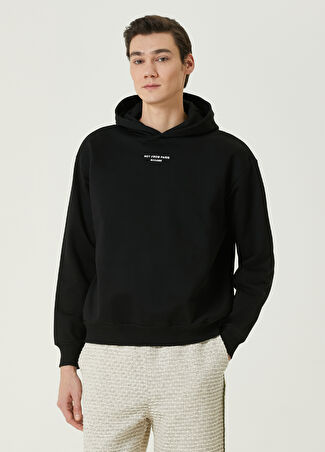 Drôle De Monsieur Erkek Siyah Kapüşonlu Slogan Baskılı Sweatshirt M -1