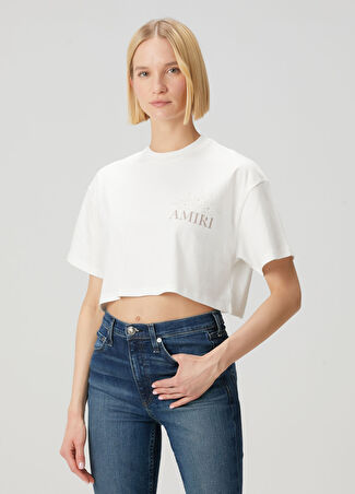 Amiri Kadın Beyaz Logo Baskılı Crop T-Shirt S