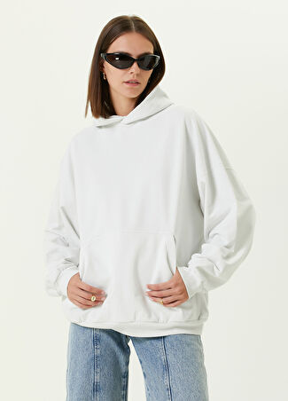 Balenciaga Kadın Beyaz Kapüşonlu Logo Detaylı Sweatshirt 1 Us