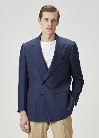 Kiton Erkek Mavi Keten Ceket 52 It
