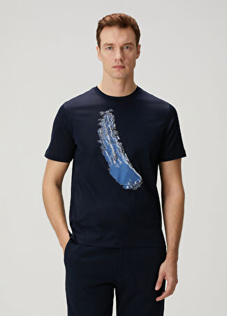 Pal Zileri Erkek Lacivert Figür Jakarlı T-Shirt 50 It