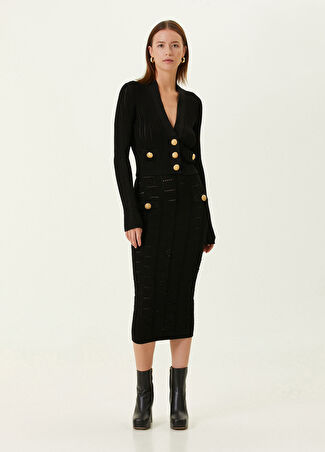 Balmain Kadın Siyah Ajurlu Midi Triko Etek 34 Fr