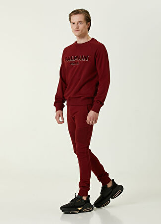 Balmain Erkek Koyu Kırmızı Organik Pamuk Jogger Eşofman Altı Bordo S
