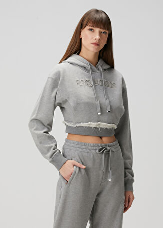 Mcqueen Kadın Gri Kapüşonlu Crop Sweatshirt 46 It -1