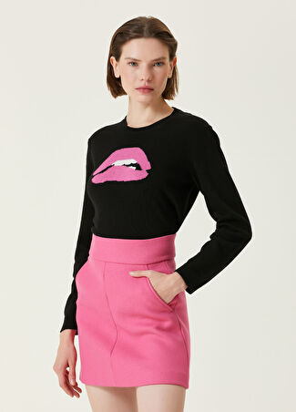 Red Valentino Kadın Siyah Dudak Baskılı Kazak Xl