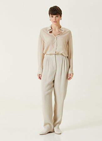 Emporio Armani Kadın Bej Pileli Keten Pantolon 42 It