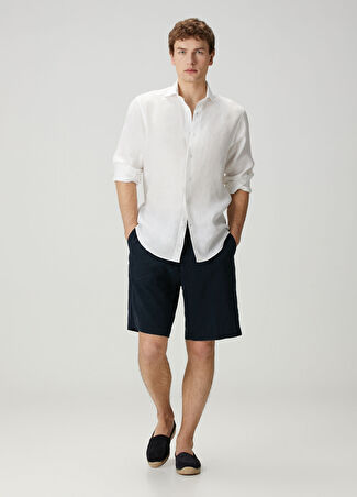 Brunello Cucinelli Erkek Lacivert Keten Bermuda 50 It