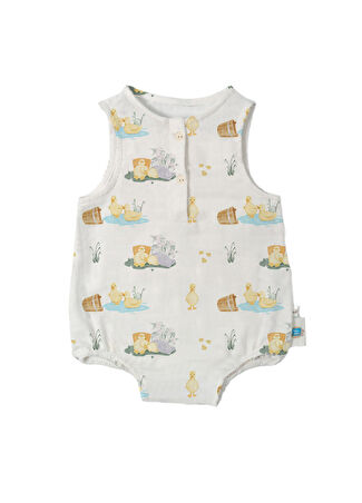 Deux Lapins Bebek Petits Caneton Müslin Kolsuz Tulum Sarı 12-18 Ay -1