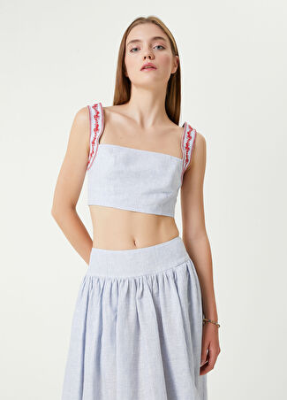 Beymen Collection Collection Kadın Mavi Çizgili Keten Büstiyer 34