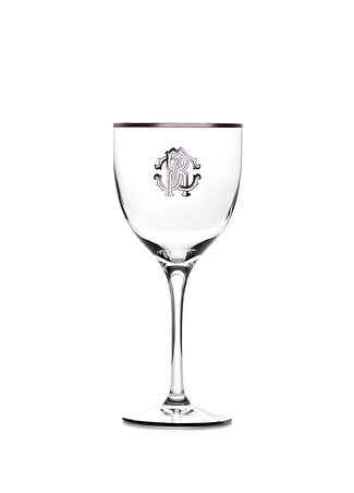 Roberto Cavalli Monogram Platin Dekorlu Kristal Şarap Kadehi Şeffaf -1