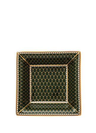 Halcyon Days Gc Antler Trellis Dark Green Gold Kemik Çini Kare Dekoratif Tepsi Çok Renkli -1