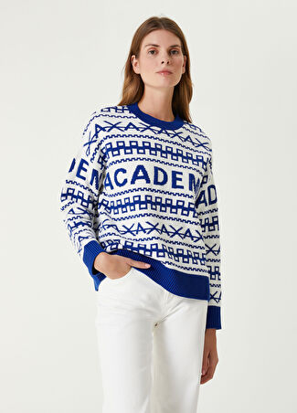 Academia Kadın Saks Logo Jakarlı Kazak Mavi Xs