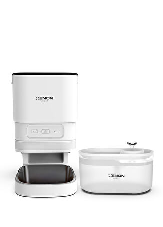 Xenon Smart Akıllı Mama Kabı Ve Şeffaf Su Pınarı Seti Beyaz -1