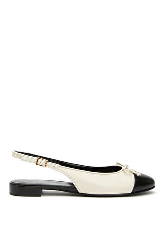 Tory Burch Kadın Siyah Beyaz Deri Babet 7.5 Us -1