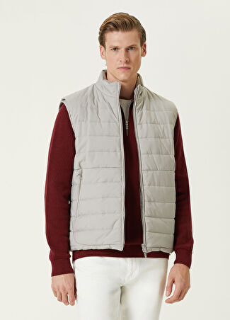Beymen Collection Collection Erkek Deri Biyeli Kapitoneli Yelek Gri S