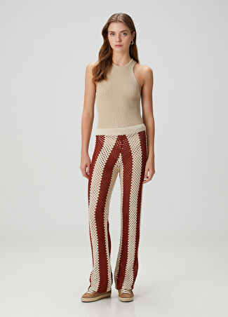 Zadig&voltaire Kadın Pia Krem Bordo Çizgili Kroşe Pantolon Bej Xs