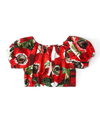 Dolce&gabbana Kız Çocuk Kırmızı Beyaz Çiçekli Bluz 12 Yaş