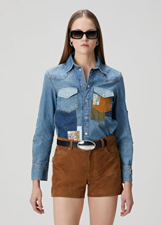 Zadig&voltaire Kadın Patch Detaylı Denim Gömlek Mavi Xs