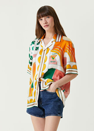 Casablanca Kadın Colorblocked Geometrik Desenli İpek Gömlek S