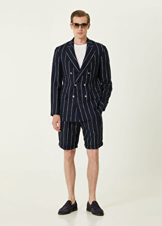 Brunello Cucinelli Erkek Lacivert Çizgi Desenli Bermuda 50 It
