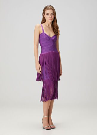Herve Leger Kadın Mor Midi Kokteyl Elbise Xs