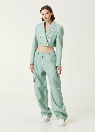 Palm Angels Kadın Carrot Cut Yeşil Keten Kargo Pantolon 36 It