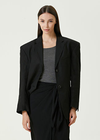 Theory Kadın Siyah Kelebek Yaka Keten Blazer Xs/s