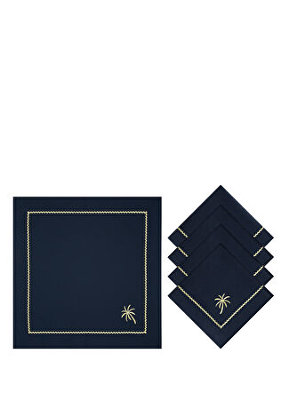 Roumélie Orientale Navy Palm Charm 4 Lü Peçete Seti Lacivert -1