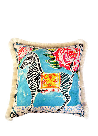 Ge Living Zebra Desenli Kadife Dekoratif Kırlent Kılıfı 45 X Cm Bej -1