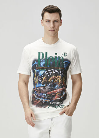 Philipp Plein Erkek Beyaz Figür Baskılı Logo Detaylı T-Shirt L