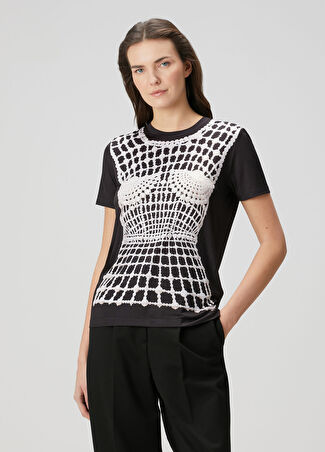Balmain Kadın Siyah Beyaz İnci Baskılı T-Shirt Xs