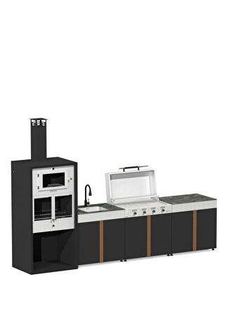 Korflame 9002 Pure 4 Modül Bahçe Mutfağı 380 Cm Siyah -1