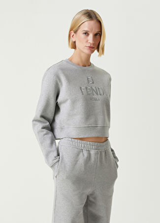 Fendi Kadın Gri Logolu Sweatshirt S -1