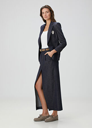 Brunello Cucinelli Kadın Koyu Mavi Maksi Denim Etek 40 It -1